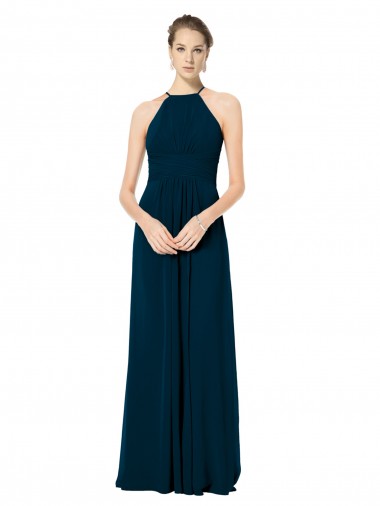 Sleeveless Halter Neck Soft Chiffon Midnight Green Long Bridesmaid Dress Adelaide