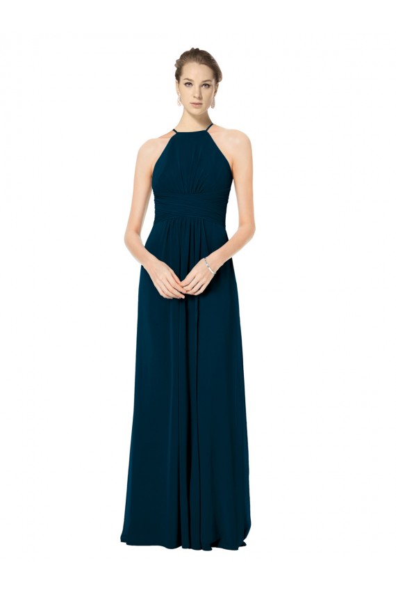 Sleeveless Halter Neck Soft Chiffon Midnight Green Long Bridesmaid Dress Adelaide