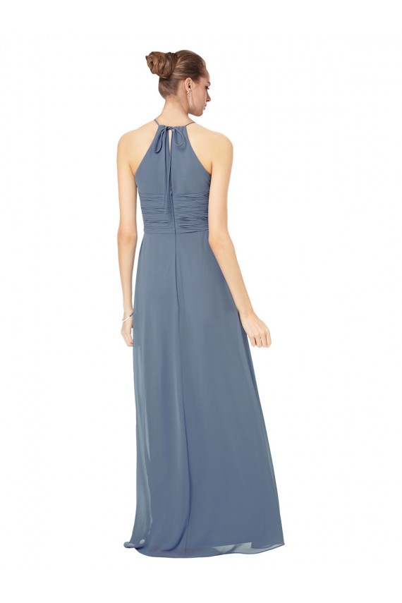 Sleeveless Halter Neck Soft Chiffon Midnight Green Long Bridesmaid Dress Adelaide