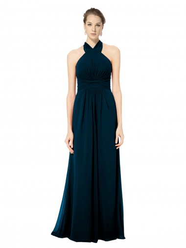 Sleeveless Halter Neck Soft Chiffon Midnight Green Long Formal Dress / Bridesmaid Dress Adelaide