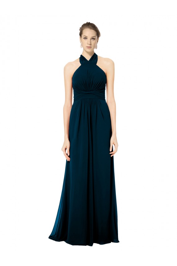 Sleeveless Halter Neck Soft Chiffon Midnight Green Long Formal Dress / Bridesmaid Dress Adelaide