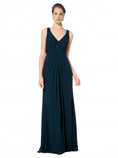 Sleeveless V-Neck Soft Chiffon Midnight Green Long Bridesmaid Dress Adelaide