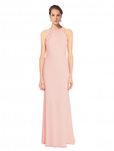 Sleeveless Halter Neck Chiffon Pink Long Bridesmaid Dress Adelaide