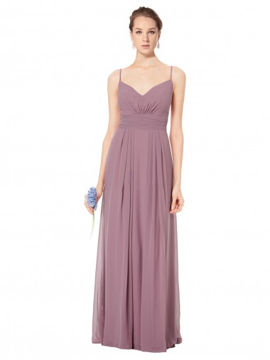 Sleeveless V-Neck Soft Chiffon Pink Long Bridesmaid Gowns Adelaide