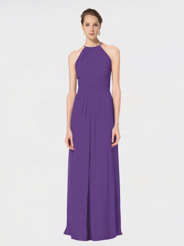 Sleeveless Halter Neck Soft Chiffon Plum Purple Long Bridesmaid Dress Adelaide