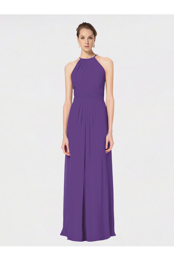 Sleeveless Halter Neck Soft Chiffon Plum Purple Long Bridesmaid Dress Adelaide