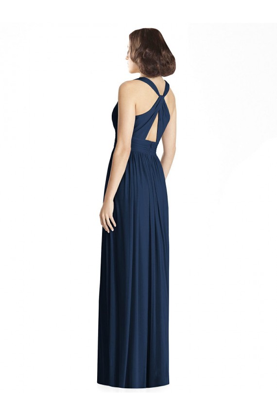 Sleeveless V-Neck Chiffon Dark Navy Long Floor Length Bridesmaid Dress Adelaide
