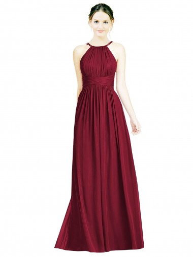 Sleeveless Halter Neck Chiffon Burgundy Long Formal Dress / Bridesmaid Dress Adelaide