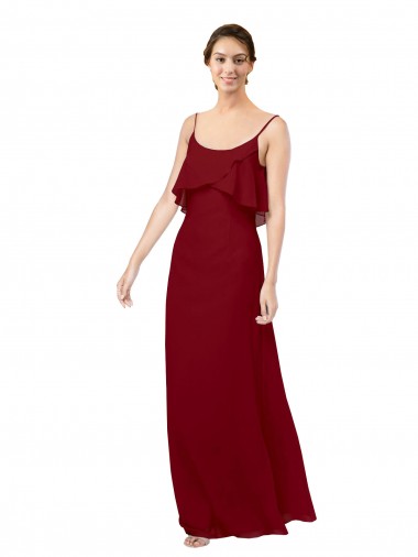 Sleeveless Scoop Neck Soft Chiffon Burgundy Long Bridesmaid Dress Adelaide