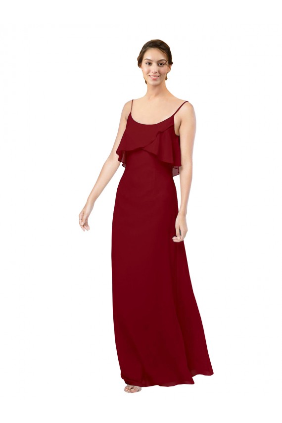 Sleeveless Scoop Neck Soft Chiffon Burgundy Long Bridesmaid Dress Adelaide