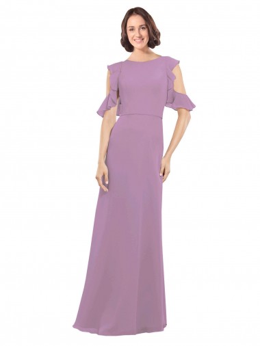 Cold Shoulder High Neck Soft Chiffon Dark Lavender Long Bridesmaid Dresses Adelaide
