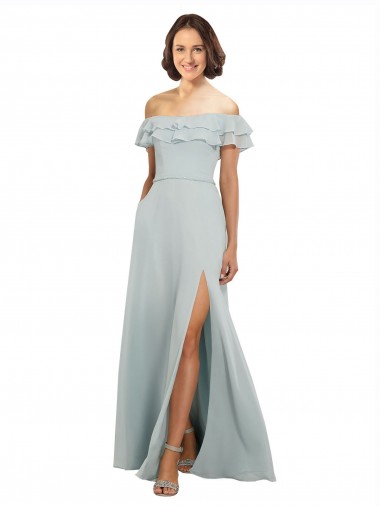 Sleeveless Off the Shoulder Soft Chiffon Sea Glass Long Bridesmaid Dress Adelaide