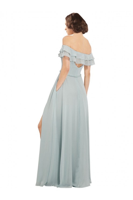Sleeveless Off the Shoulder Soft Chiffon Sea Glass Long Bridesmaid Dress Adelaide