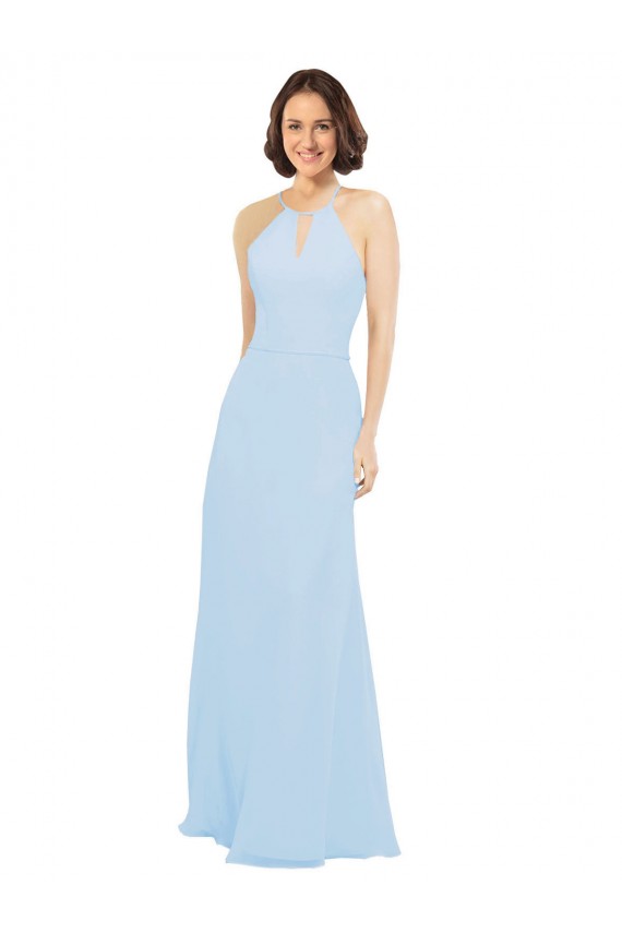 Sleeveless Halter Neck Soft Chiffon Light Sky Blue Long Wedding Party Dress Adelaide