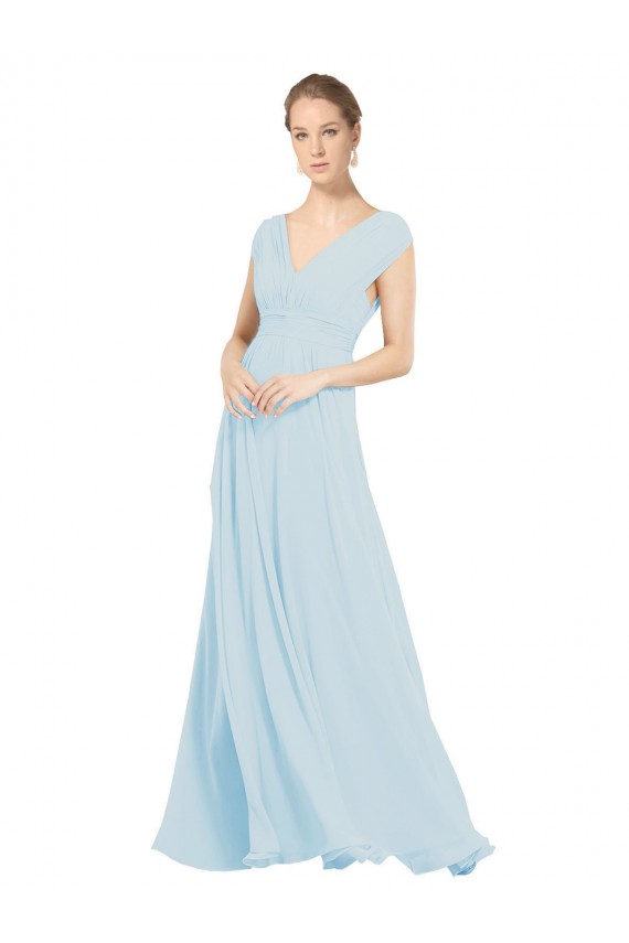 Sleeveless V-Neck Soft Chiffon Sea Glass Long Bridesmaid Dress Adelaide