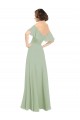 Cold Shoulder Off the Shoulder Soft Chiffon Smoke Green Long Bridesmaid Dress Adelaide