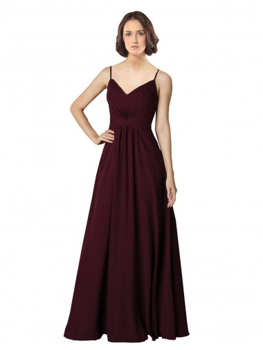Sleeveless V-Neck Soft Chiffon Burgundy Gold Long Bridesmaid Gown Adelaide
