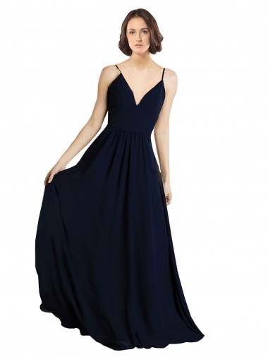 Sleeveless V-Neck Chiffon Dark Navy Long Bridesmaid Dress & Gowns Adelaide
