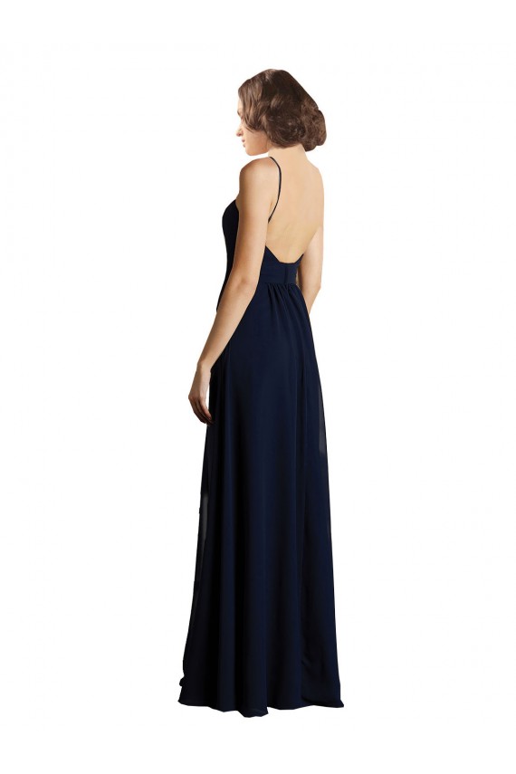 Sleeveless V-Neck Chiffon Dark Navy Long Bridesmaid Dress & Gowns Adelaide