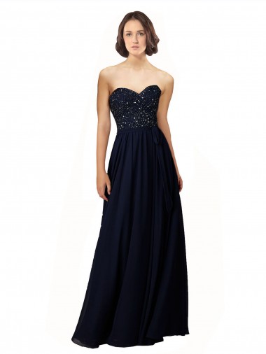 Sleeveless Sweetheart Soft Chiffon Dark Navy Long Bridesmaid Dress / Formal Dress Adelaide