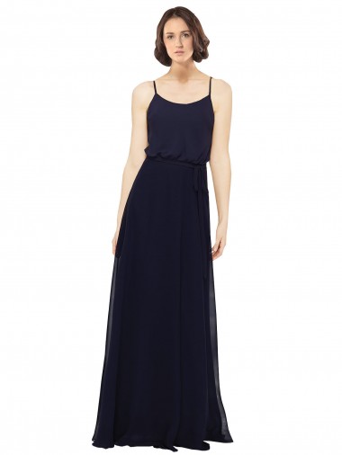 Sleeveless Scoop Neck Soft Chiffon Dark Navy Long Bridal Party Dress Adelaide