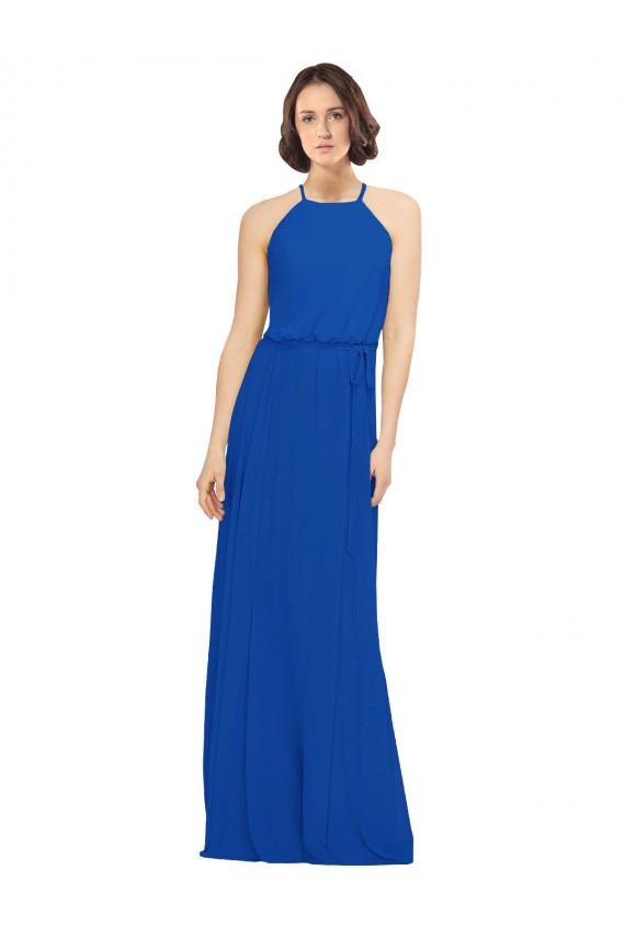 Sleeveless Jewel Neck Soft Chiffon Royal Blue Long Bridal Party Dress Adelaide