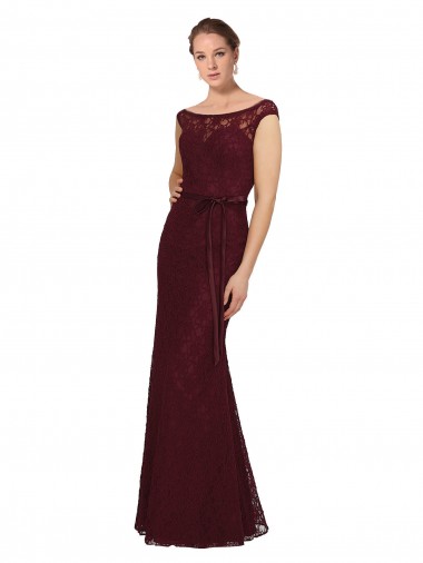 Cap Sleeves Bateau Neck Soft Chiffon Burgundy Gold Long Bridesmaid Dress Adelaide