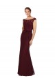 Cap Sleeves Bateau Neck Soft Chiffon Burgundy Gold Long Bridesmaid Dress Adelaide