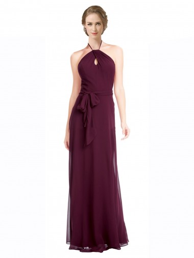 Sleeveless Halter Neck Soft Chiffon Burgundy Long Evening Dress / Bridesmaid Dress Adelaide