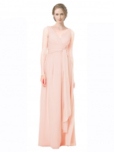 Sleeveless V-Neck Chiffon Long Wedding Party Dress Adelaide