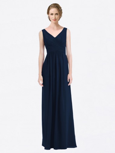 Sleeveless V-Neck Soft Chiffon Dark Navy Long Evening Gowns / Bridesmaid Dress Adelaide