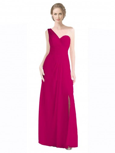 Sleeveless One Shoulder Soft Chiffon Red Long Bridesmaid Dress Adelaide