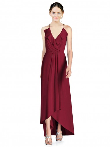Sleeveless V-Neck Soft Chiffon Burgundy Long High Low Bridesmaid Dress Adelaide