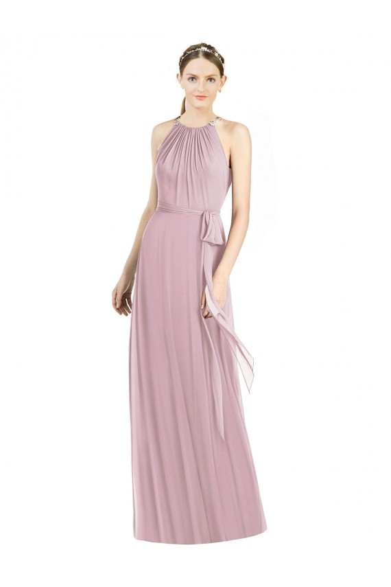 Sleeveless Halter Neck Soft Chiffon Primrose Long Bridesmaid Dress Adelaide