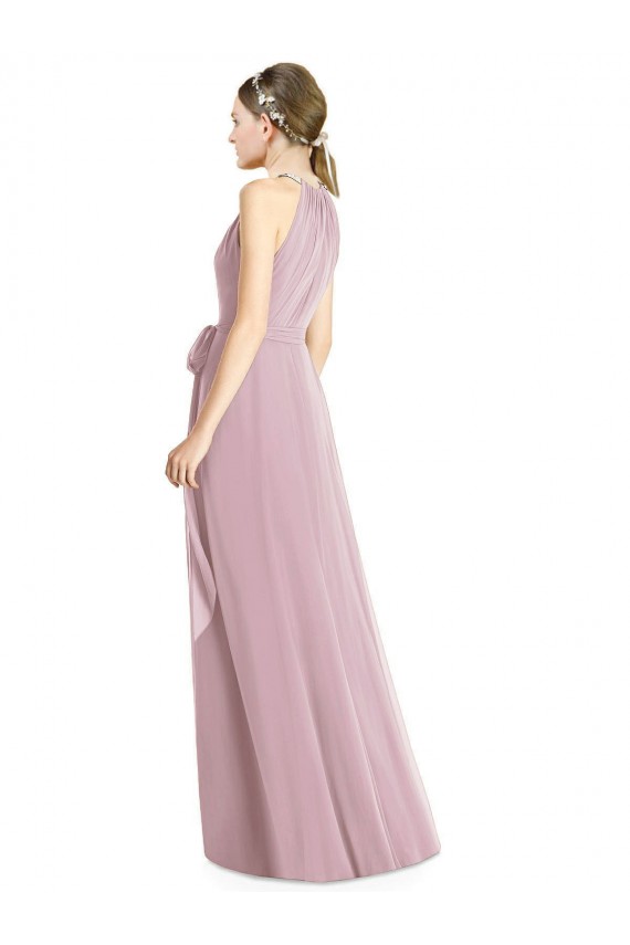 Sleeveless Halter Neck Soft Chiffon Primrose Long Bridesmaid Dress Adelaide