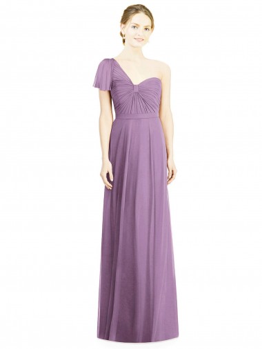 Flutter Sleeves Sweetheart Soft Chiffon Dark Lavender Long Formal Dress / Bridesmaid Dress Adelaide