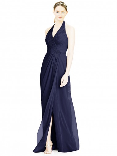 Sleeveless V-Neck Soft Chiffon Dark Navy Long Formal Dress / Bridesmaid Dress Adelaide