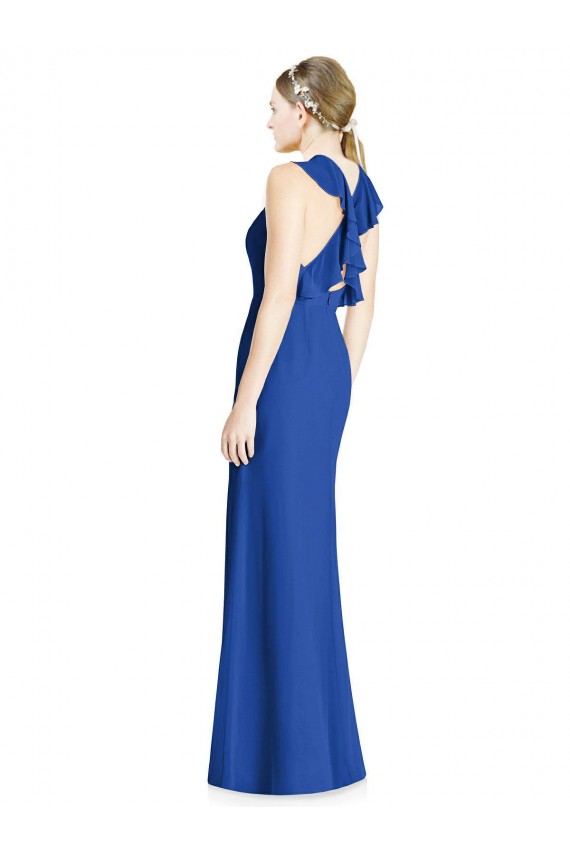 Sleeveless High Neck Soft Chiffon Royal Blue Long Bridesmaid Dress Adelaide