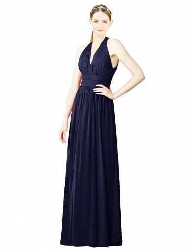 Sleeveless V-Neck Chiffon Dark Navy Long Bridesmaid Dresses Adelaide