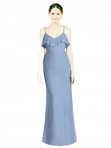 Sleeveless V-Neck Soft Chiffon Dusty Blue Long Bridesmaid Dresses Adelaide