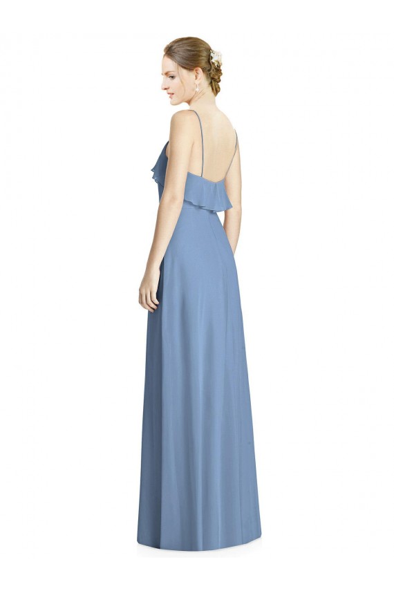 Sleeveless V-Neck Soft Chiffon Dusty Blue Long Bridesmaid Dresses Adelaide