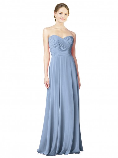 Sleeveless Strapless Chiffon Dusty Blue Long Wedding Party Dress Adelaide