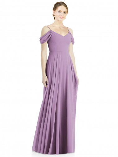 Sleeveless Spaghetti Straps Soft Chiffon Dark Lavender Long Semi Formal Evening Dress / Bridesmaid Dress Adelaide