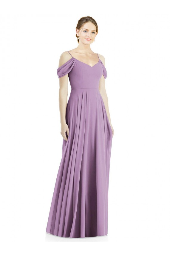 Sleeveless Spaghetti Straps Soft Chiffon Dark Lavender Long Semi Formal Evening Dress / Bridesmaid Dress Adelaide