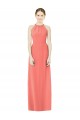 Sleeveless Halter Neck Soft Chiffon Coral Long Bridesmaid Dress Adelaide