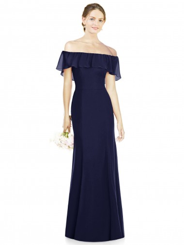 Sleeveless Off the Shoulder Soft Chiffon Dark Navy Long Bridesmaid Dress Adelaide