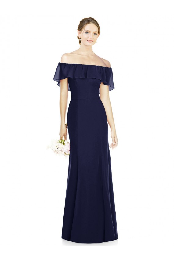 Sleeveless Off the Shoulder Soft Chiffon Dark Navy Long Bridesmaid Dress Adelaide
