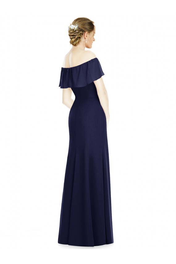 Sleeveless Off the Shoulder Soft Chiffon Dark Navy Long Bridesmaid Dress Adelaide