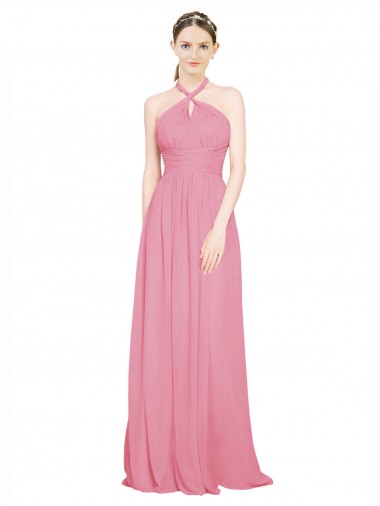 Sleeveless V-Neck Chiffon Skin Pink Long Bridesmaid Dress / Evening Dress Adelaide