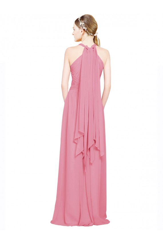 Sleeveless V-Neck Chiffon Skin Pink Long Bridesmaid Dress / Evening Dress Adelaide